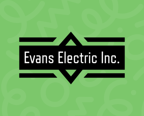 Evans Electric Inc logo on a green, doodle background